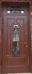 Двери металлическая в коттедж KT-006 со стеклами и ковкой